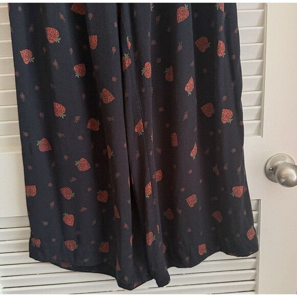 Farm Rio Strawberry Print Wide Leg Pants Small High Rise Black Red Boho Hippie - Picture 5 of 15